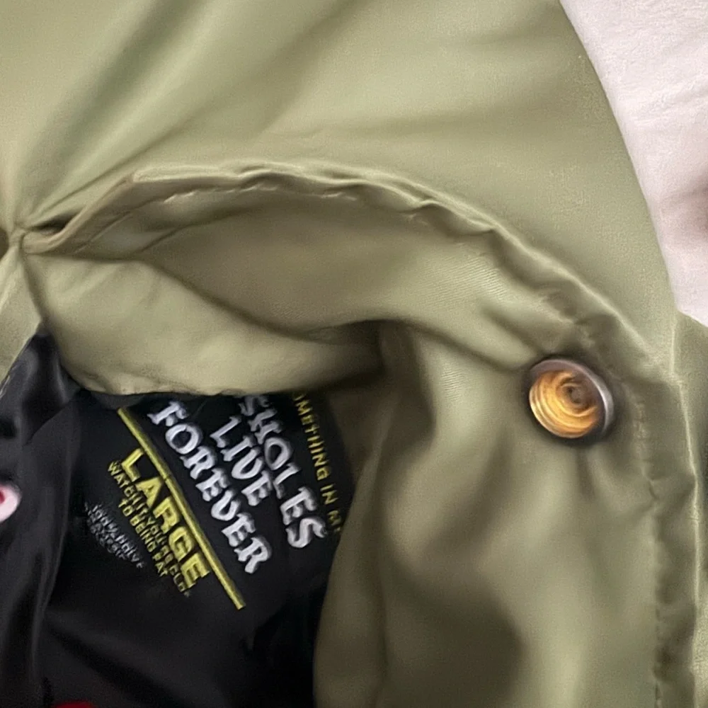 Lindafinegold ALF Reversible Olive Green and Orange Bomber Jacket Size: L